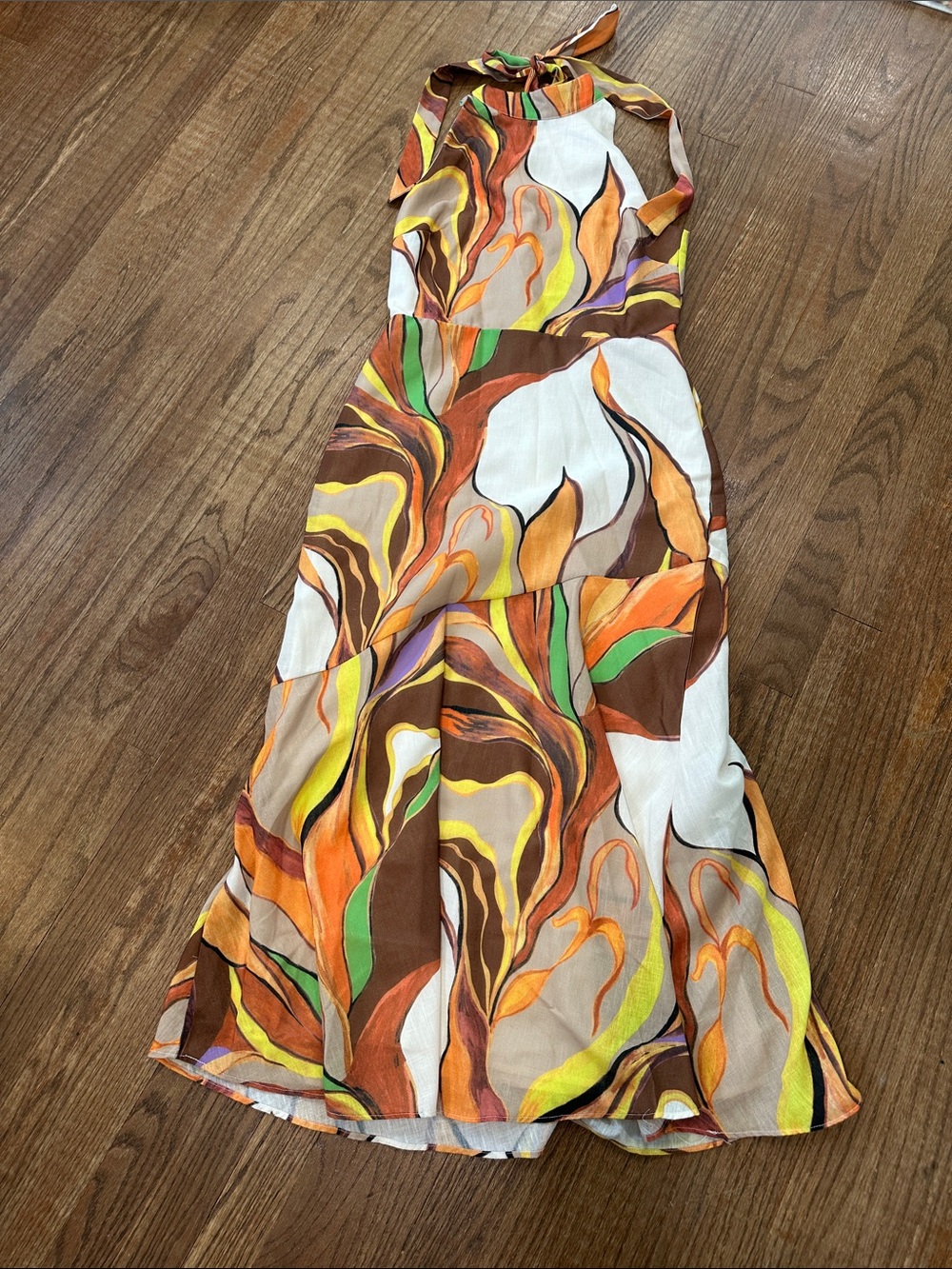 Sam Edelman Multicolor Halter Maxi Dress in Brown, Orange & Green Swirl